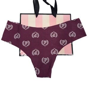 NWT Victoria's Secret PINK Thong Panty Burgundy P Logo‎ Print Lingerie M